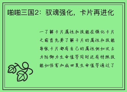 啪啪三国2：驭魂强化，卡片再进化